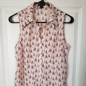Forever 21 Eiffel Tower Print Sleeveless Blouse, Size Small